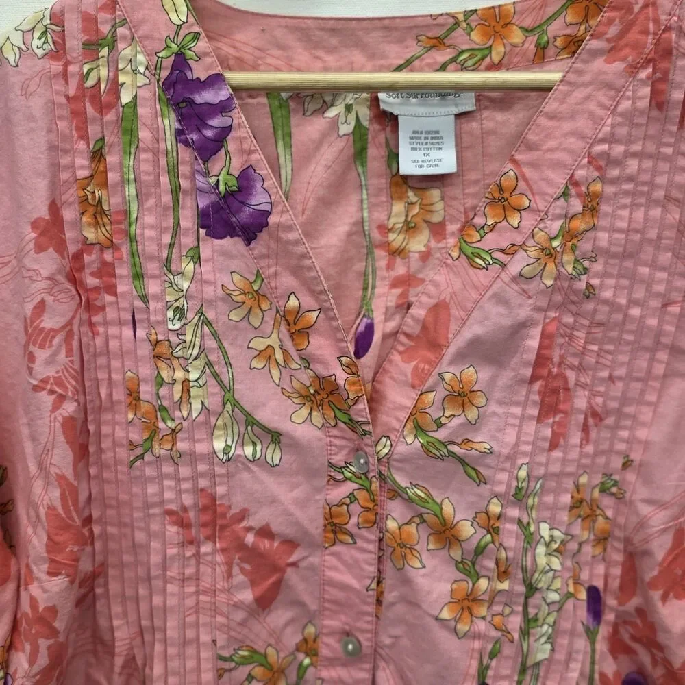 Soft Surroundings Floral Garden Blouse Women's Size 1X Pink - Picture 3 of 10